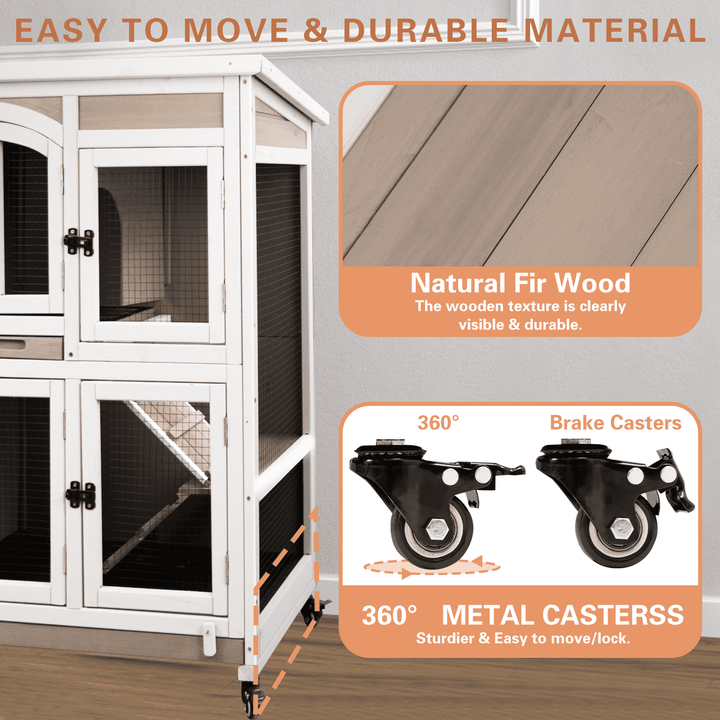Gowoodhut Guinea Pig Cage Indoor Wooden 2-Story Rabbit Hutch on Wheels for Small Animals, Gray