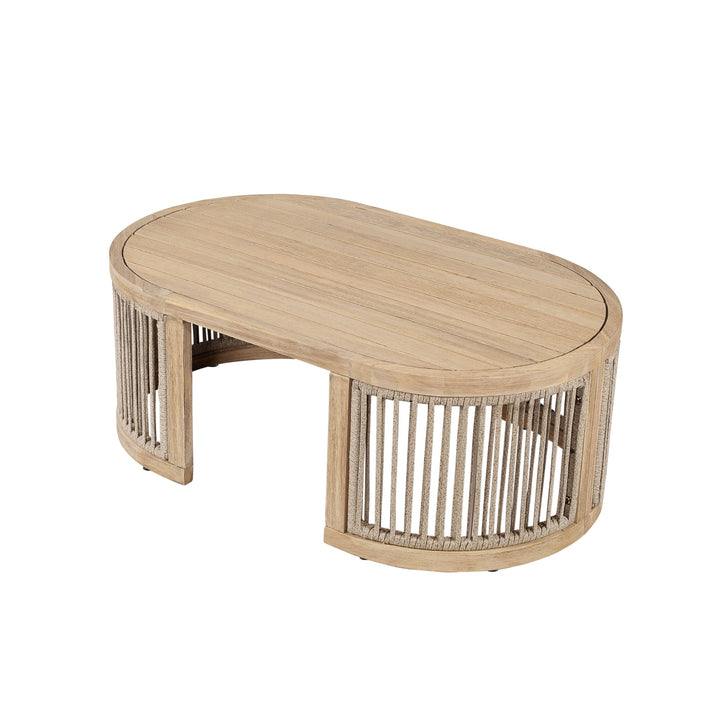 Christopher Knight Home 39.5" Outdoor Oval Coffee Table with Woven Rope Design, Light Teak