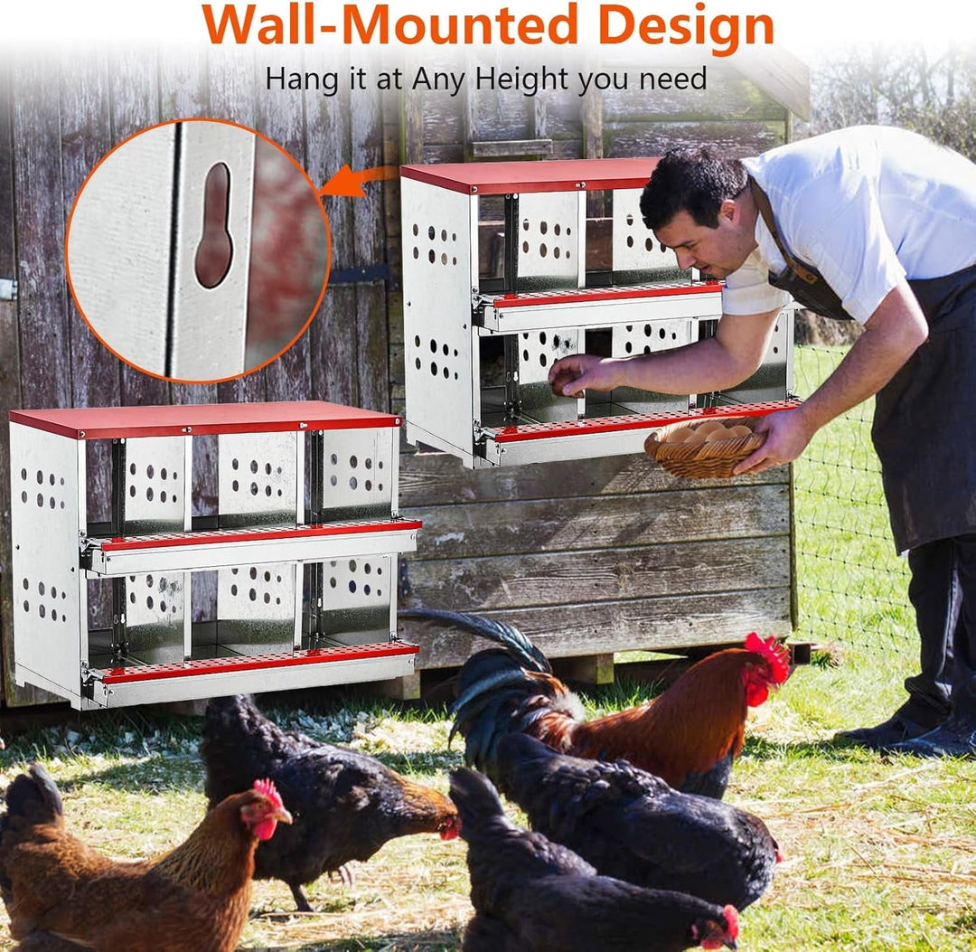 Nesting Boxes for Chickens, 6 Compartment Roll Out Away Chicken Nesting Boxes for Laying Eggs, Nesting Gift Boxes for Hens Duck Poultry, Metal Heavy Duty Chicken Coop with Perch