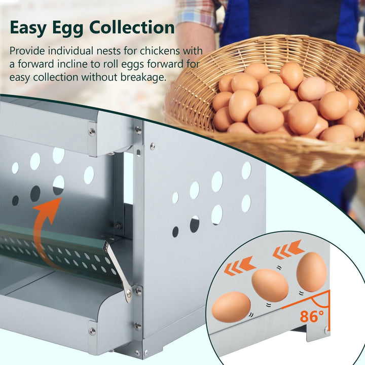 Chicken Nesting Box, 6 Compartment Metal Nesting Boxes for Hens Laying Eggs, Roll Away Chicken Laying Boxes with Egg Collection