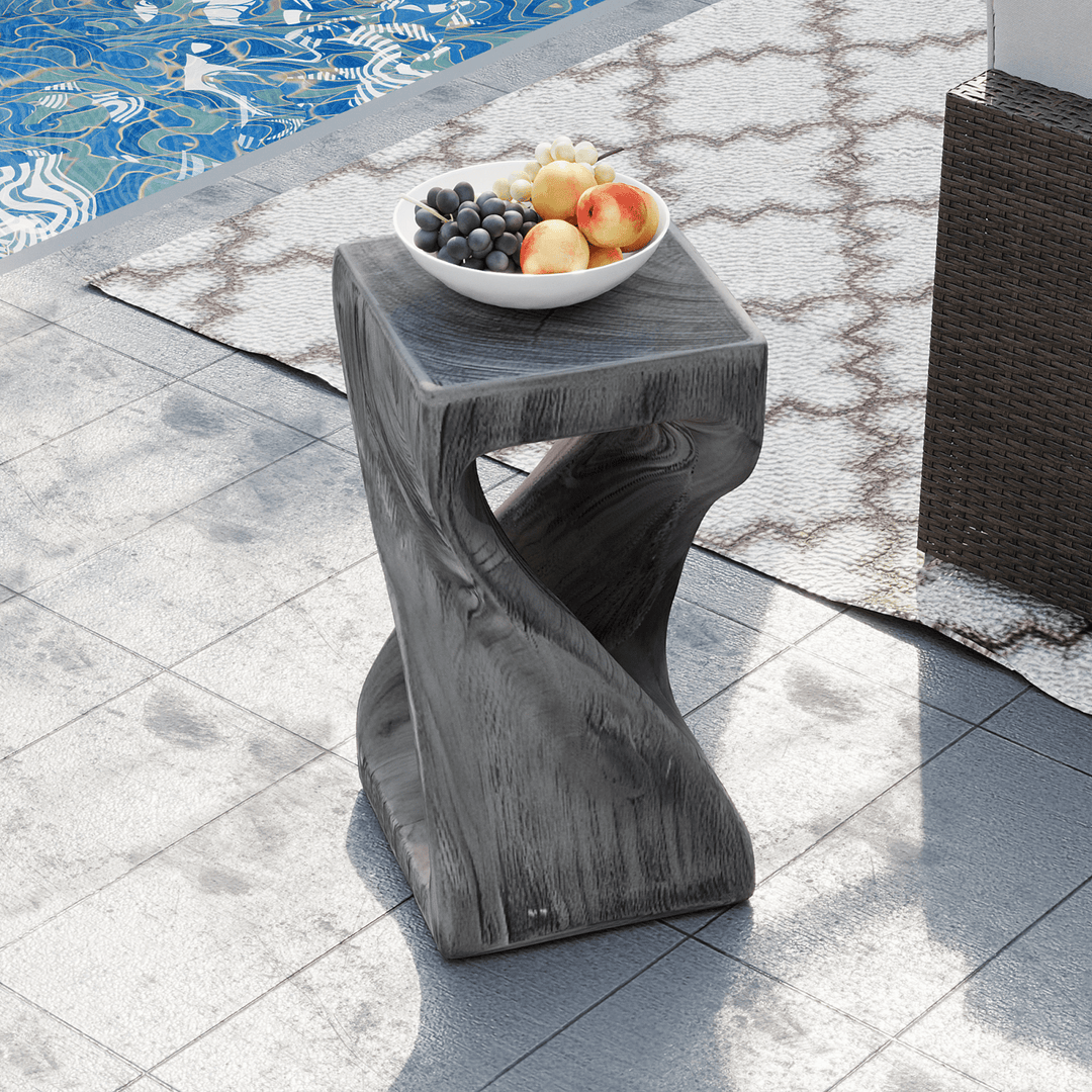 MOALCOFER Concrete Outdoor Side Table,Square Twisted Patio Side Table with Faux Wood Grain
