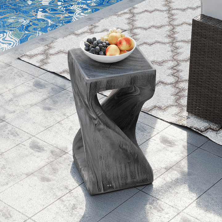 MOALCOFER Concrete Outdoor Side Table,Square Twisted Patio Side Table with Faux Wood Grain
