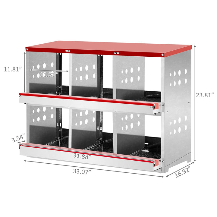 6-Compartment Hen Nesting Box, Roll-Out Design with Basket, Chicken Coop Laying Box
