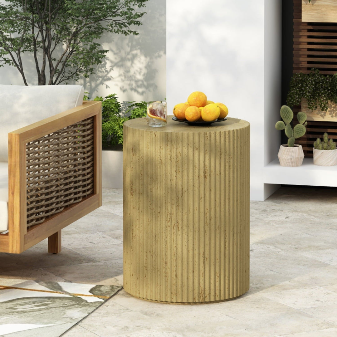 Outdoor Antique Brown MGO Cylinder Side Table Realistic Wood Grain texture
