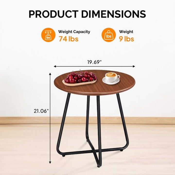 Round Adjustable Side Table, 20" Imitation Wood Top & Powder-Coated Steel Frame, Rust-Resistant Indoor/Outdoor End Table
