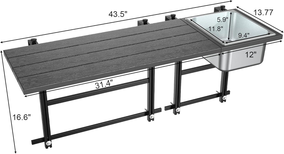 WMZP Upgraded Balcony Table Outdoor Patio Bar Table with Durable Composite Tabletop Aluminum Alloy Frame Hanging Folding Adjustable with Removable Ice Bucket, Easy Assembly (10Mins),43.5" L