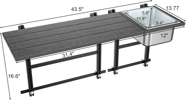 WMZP Upgraded Balcony Table Outdoor Patio Bar Table with Durable Composite Tabletop Aluminum Alloy Frame Hanging Folding Adjustable with Removable Ice Bucket, Easy Assembly (10Mins),43.5" L