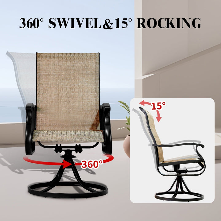 Outdoor Swivel Rocker Dining Chairs Set of 2 - High Back All-Weather Textilene Mesh & Metal Frame, Comfortable Patio Chairs for Garden, Deck, Backyard (Brown)