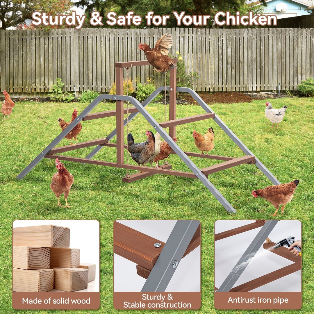 PETSFIT Chicken Perch Ladder-Solid Wood and Rustproof Iron Design, Chicken Ladder with Swing for Healthy Poultry-Ideal for Backyard Coops, Farms, Easy to Assemble and Clean