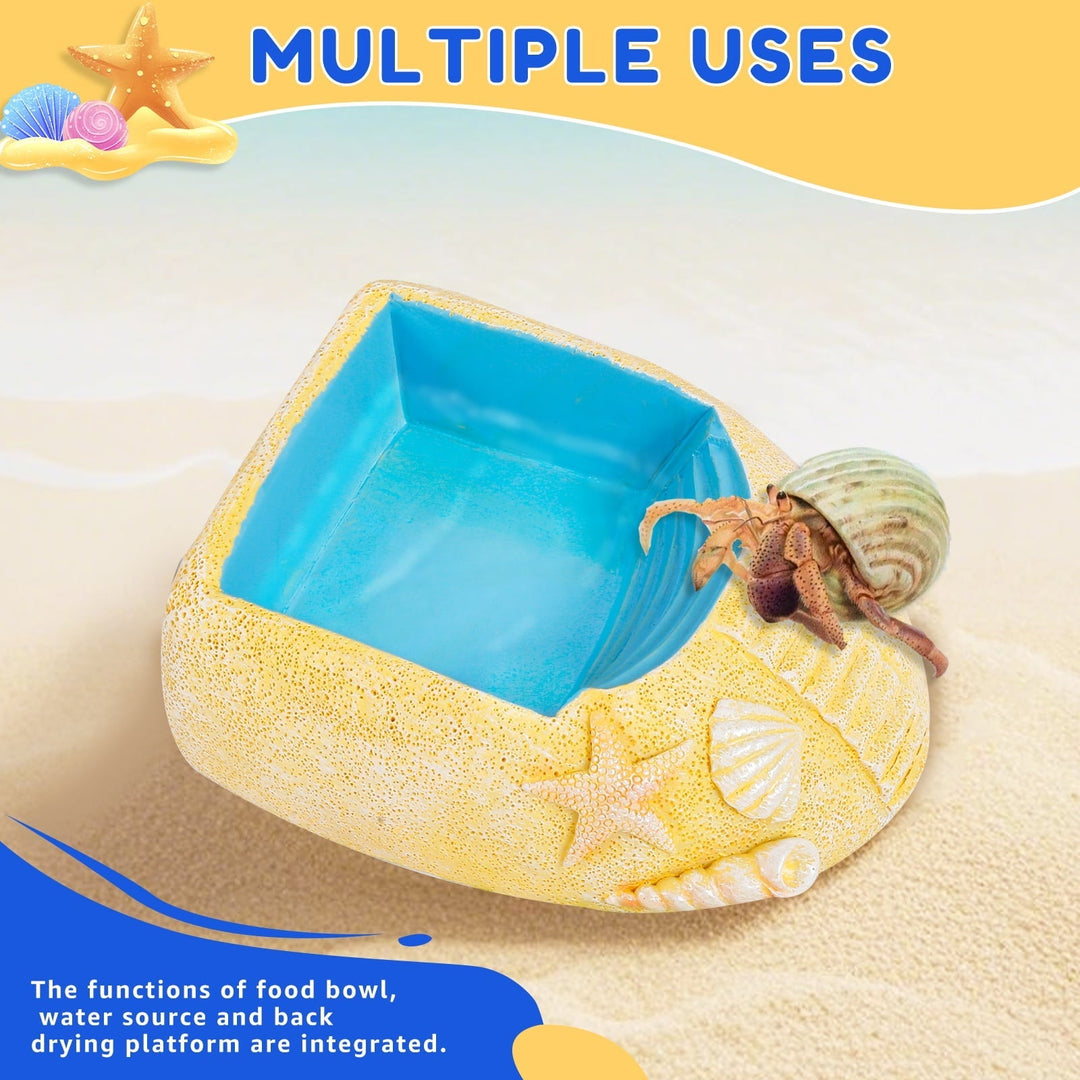 Keyohome Resin Hermit Crab Water Bowl with Climbing Ramp Cute Beach Style Hermit Crab Water Pool for Small to Medium Turtles Lizard Frog Gecko