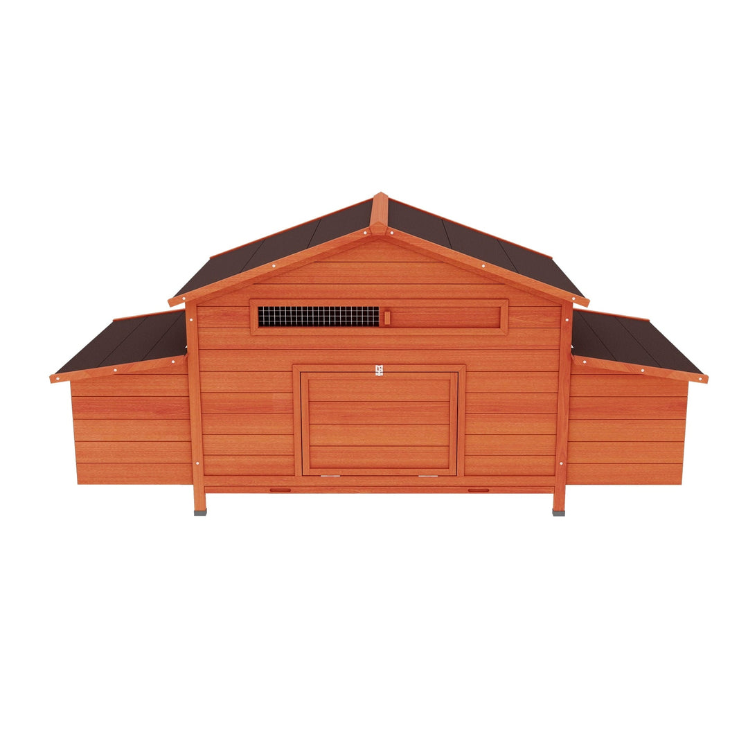ZephyPaws 70" Large Wooden Chicken Coop for 4-6 Chickens, Outdoor Hen House Poultry Pet Hutch Cage with 2 Side Nesting Boxes,2 Free-Range Doors and Leakproof Tray, Chicken Perch Inside,Brick Red