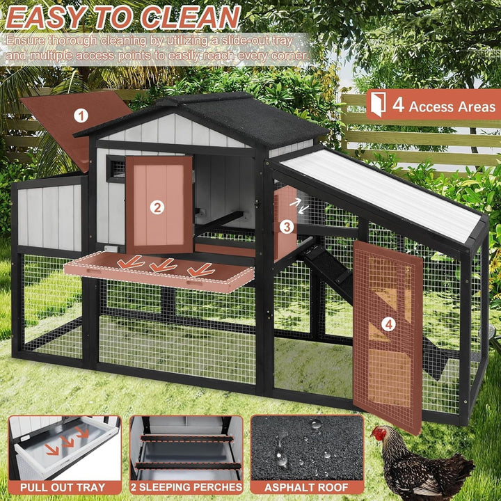 65.3"L Chicken Coop and Run, Expandable Wooden Hen House for 1-2 Chickens, 2 Story Poultry Cage with Nesting Box, Pull-Out Tray, Perches Indoor/Outdoor Pet Hutch Backyard Use, Combinable, Black