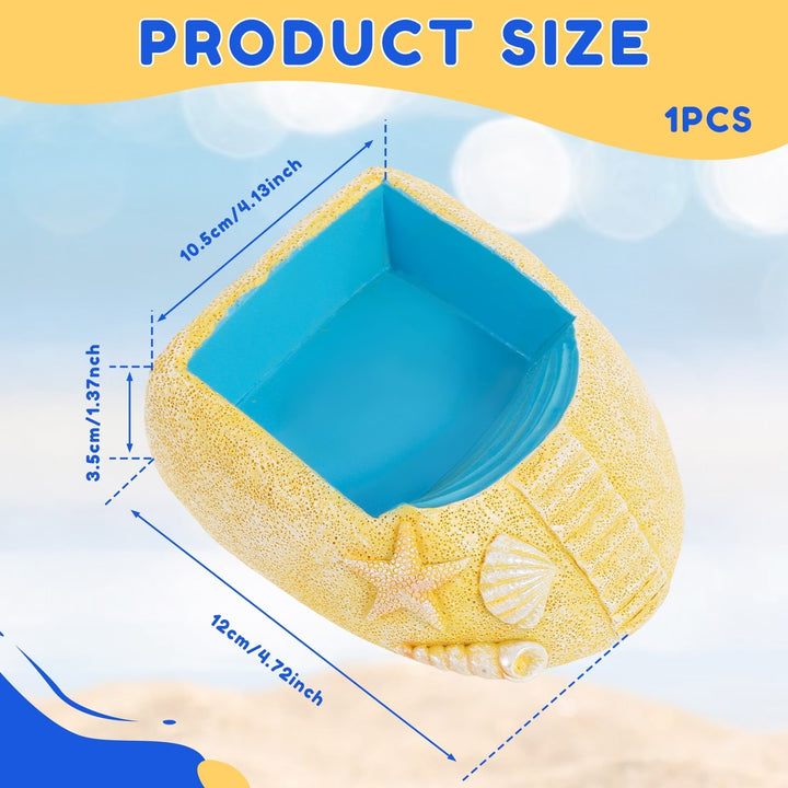 Keyohome Resin Hermit Crab Water Bowl with Climbing Ramp Cute Beach Style Hermit Crab Water Pool for Small to Medium Turtles Lizard Frog Gecko