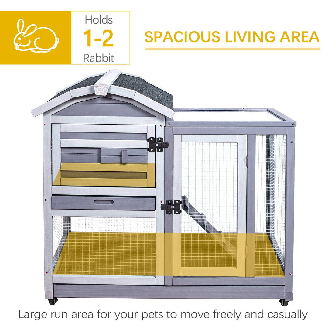 Rabbit Hutch Indoor Rabbit Cage Outdoor, Wooden Bunny Cages for Guinea Pig with Wheels, Removable Tray, Ramp