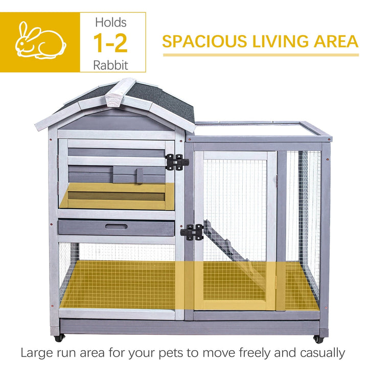 Rabbit Hutch Indoor Rabbit Cage Outdoor, Wooden Bunny Cages for Guinea Pig with Wheels, Removable Tray, Ramp