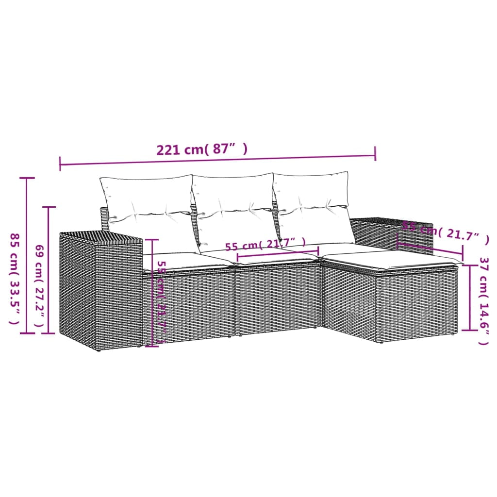 vidaXL Garden Sofa Set Black and Cream