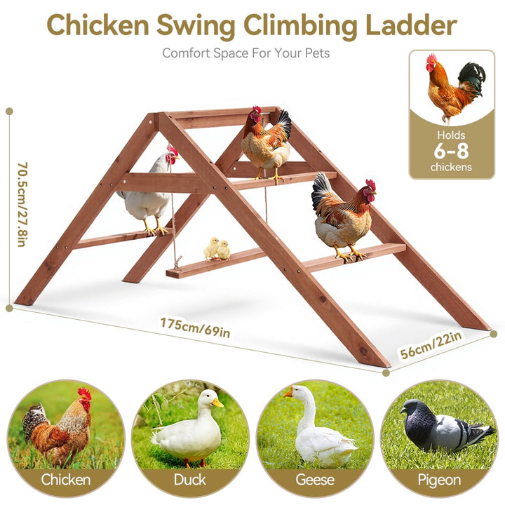 Chicken Roosting Bars for Coop Accessories, DOMIPET Chicken Perches Activity Play with Swing Set, Wooden Chicken Ladder, Chicken Toys Easy to Assemble & Clean