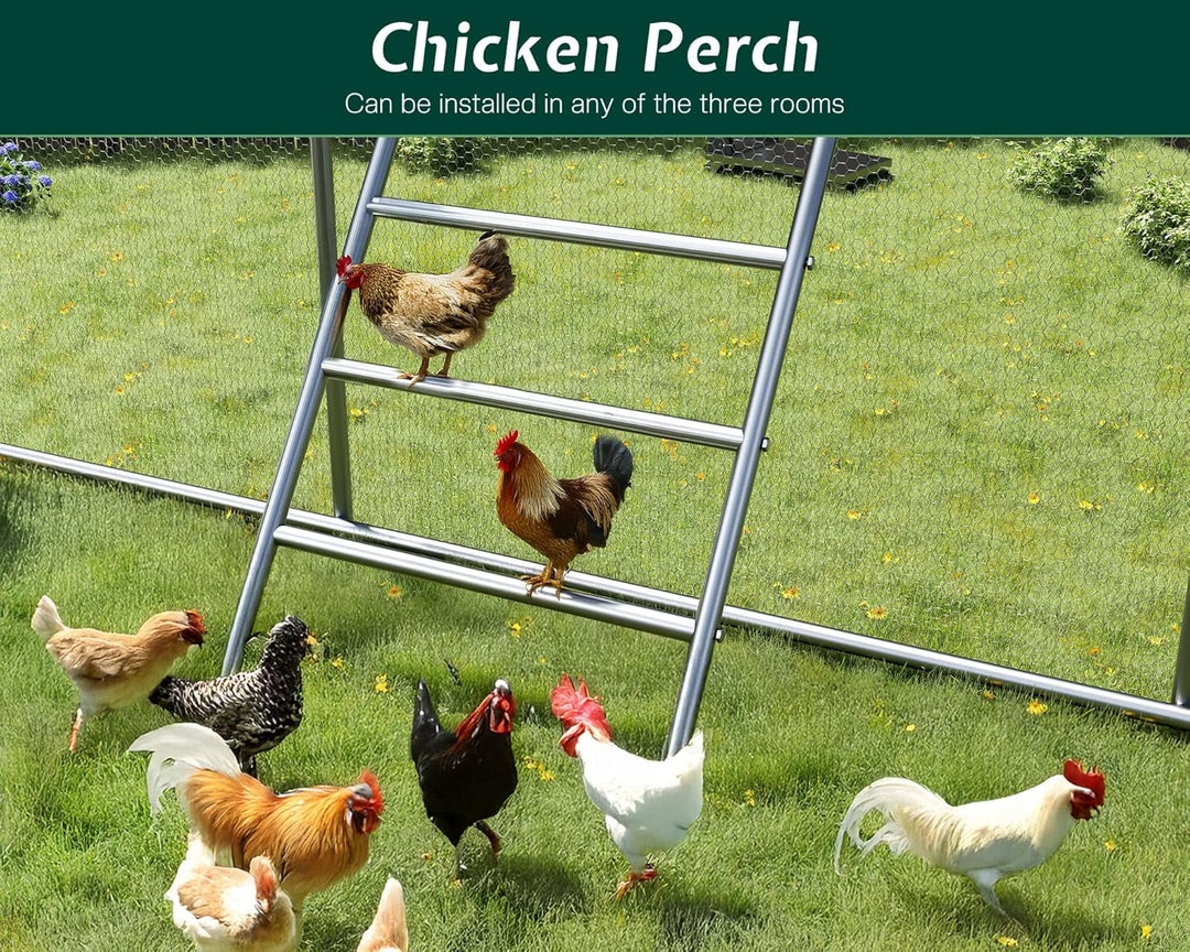 Jocisland 9×19FT Large Chicken Coop with Perch and Hinged Door, Spire Roof Walk-in Chicken Run with Metal Frame and PE Cover for Backyard Poultry, Ducks, Rabbits
