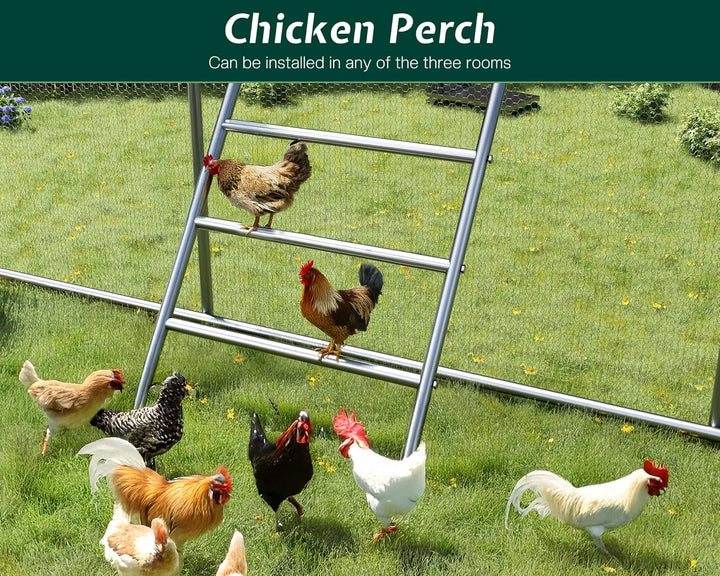 Jocisland 9×19FT Large Chicken Coop with Perch and Hinged Door, Spire Roof Walk-in Chicken Run with Metal Frame and PE Cover for Backyard Poultry, Ducks, Rabbits