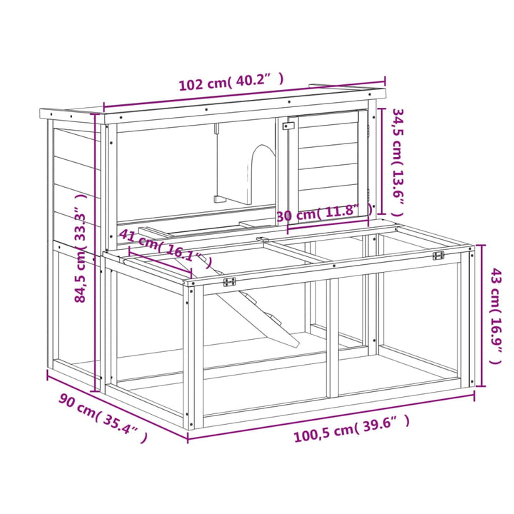 vidaXL Rabbit Hutch Brown 40.2"x35.4"x33.3" Solid Wood Pine