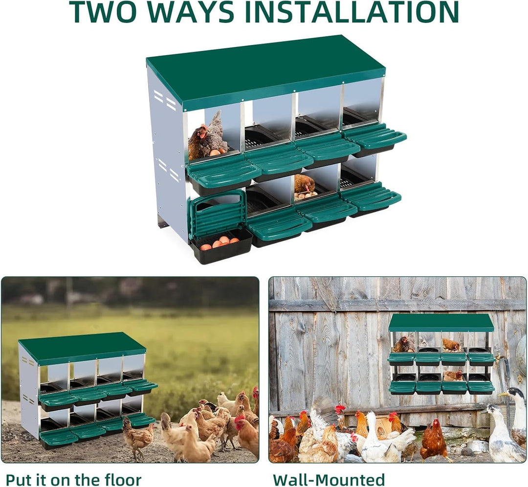 Pinypikaka Chicken Nesting Box, 8 Compartments Nesting Boxes for Chickens, Chicken Laying Boxes, Roll Away Nesting Box for Chickens Laying Egg with Lid Cover