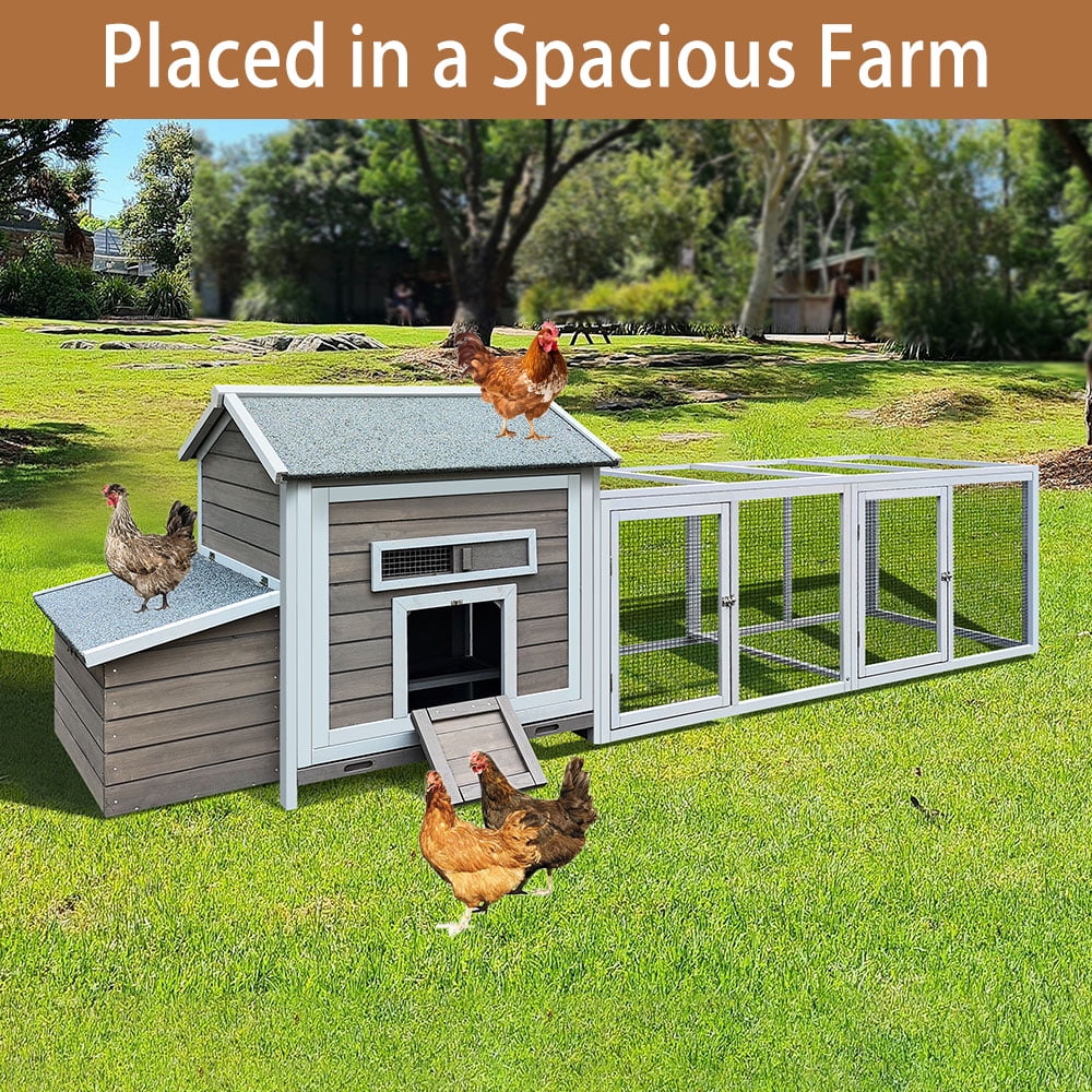 MIDOQIN 118 " Wooden Chicken Coop with Free-range Doors, Outdoor Hen House with Nesting Box & Leakproof Pull-on Tray Large Poultry Cage