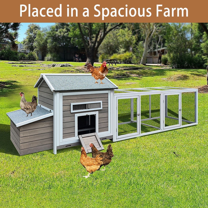 MIDOQIN 118 " Wooden Chicken Coop with Free-range Doors, Outdoor Hen House with Nesting Box & Leakproof Pull-on Tray Large Poultry Cage