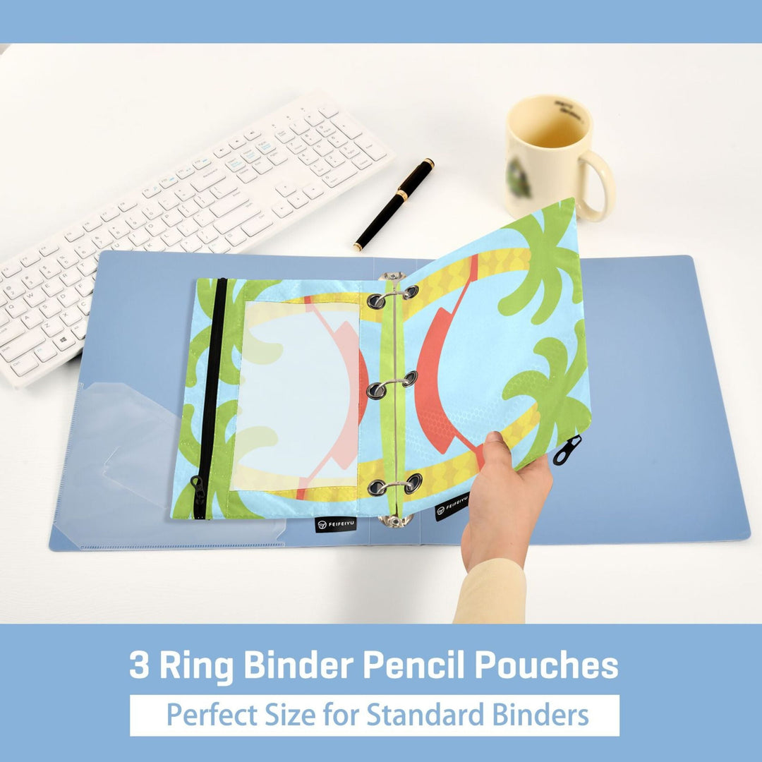 Palm Tree Hammock 9.8x7.1in Water Resistant Binder Pouch, 3-Ring Compatible, Transparent Front