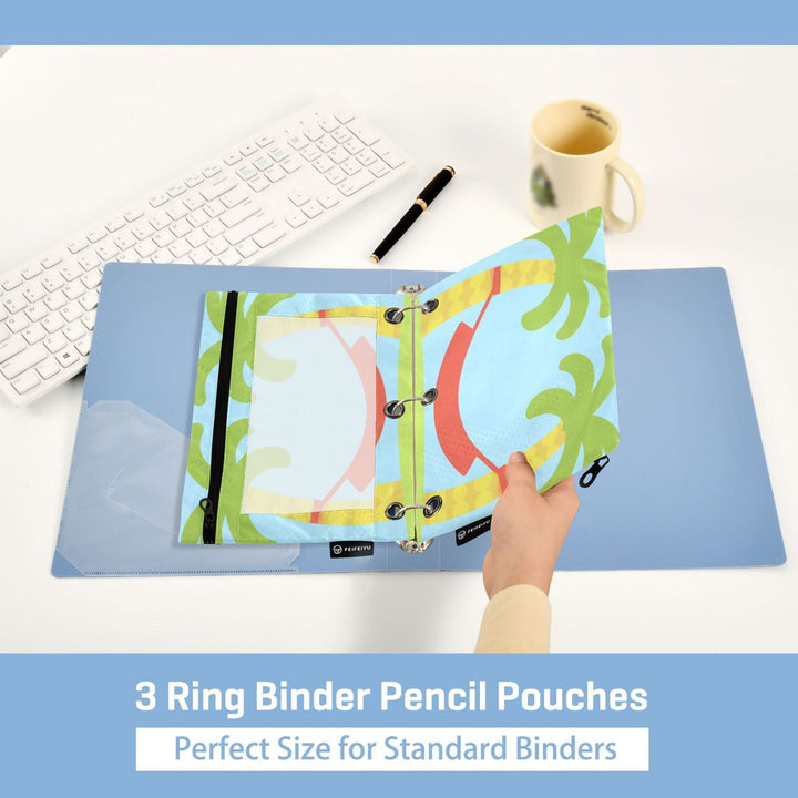Palm Tree Hammock 9.8x7.1in Water Resistant Binder Pouch, 3-Ring Compatible, Transparent Front