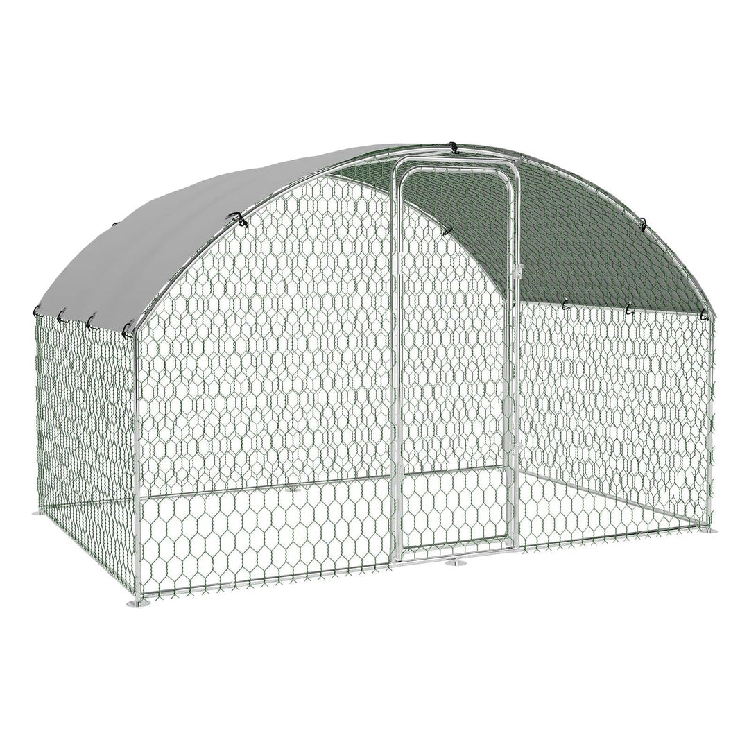Pinypikaka Metal Chicken Coop, 9.8' x 6.5' x 6.5' Large Chicken Coop with Waterproof and Anti-UV Cover, Walk-in Poultry Cage with Run, Doom Roof Duck Rabbit House for Outdoor Backyard Farm