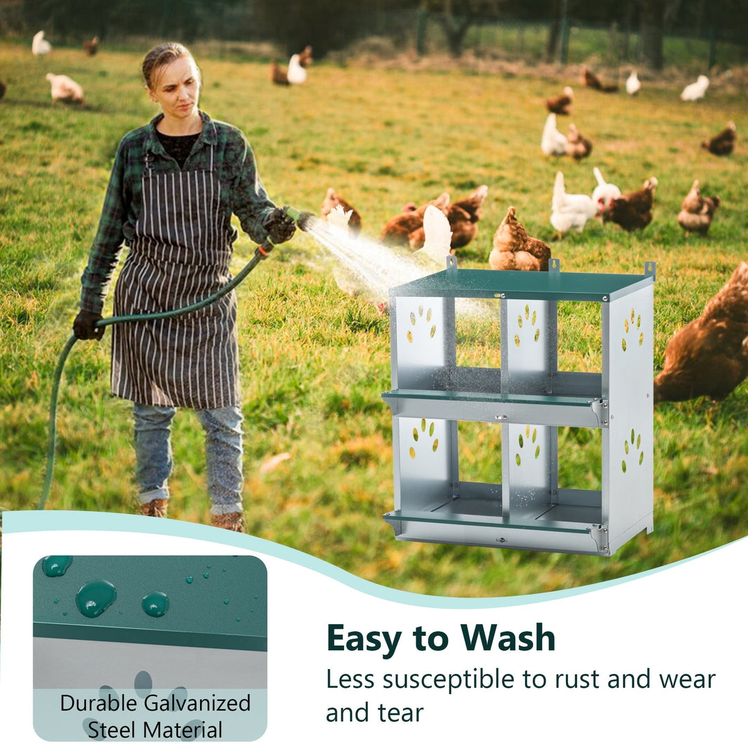 JXXRZ 4-Compartment Metal Chicken Nesting Box - Galvanized Steel Wall-Mounted Rust-Resistant Egg-Laying Hen Coop