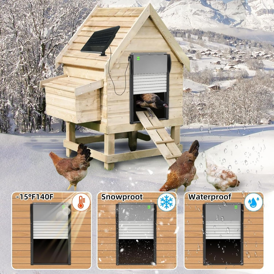 Automatic Chicken Coop Door Solar Powered with Timer, Programmable Light Sensor Openers with Remote Control, Anti-Pinch Aluminum Auto Chicken Coops Doors with 5 Modes for Farm, Outdoor, Yard, Gray