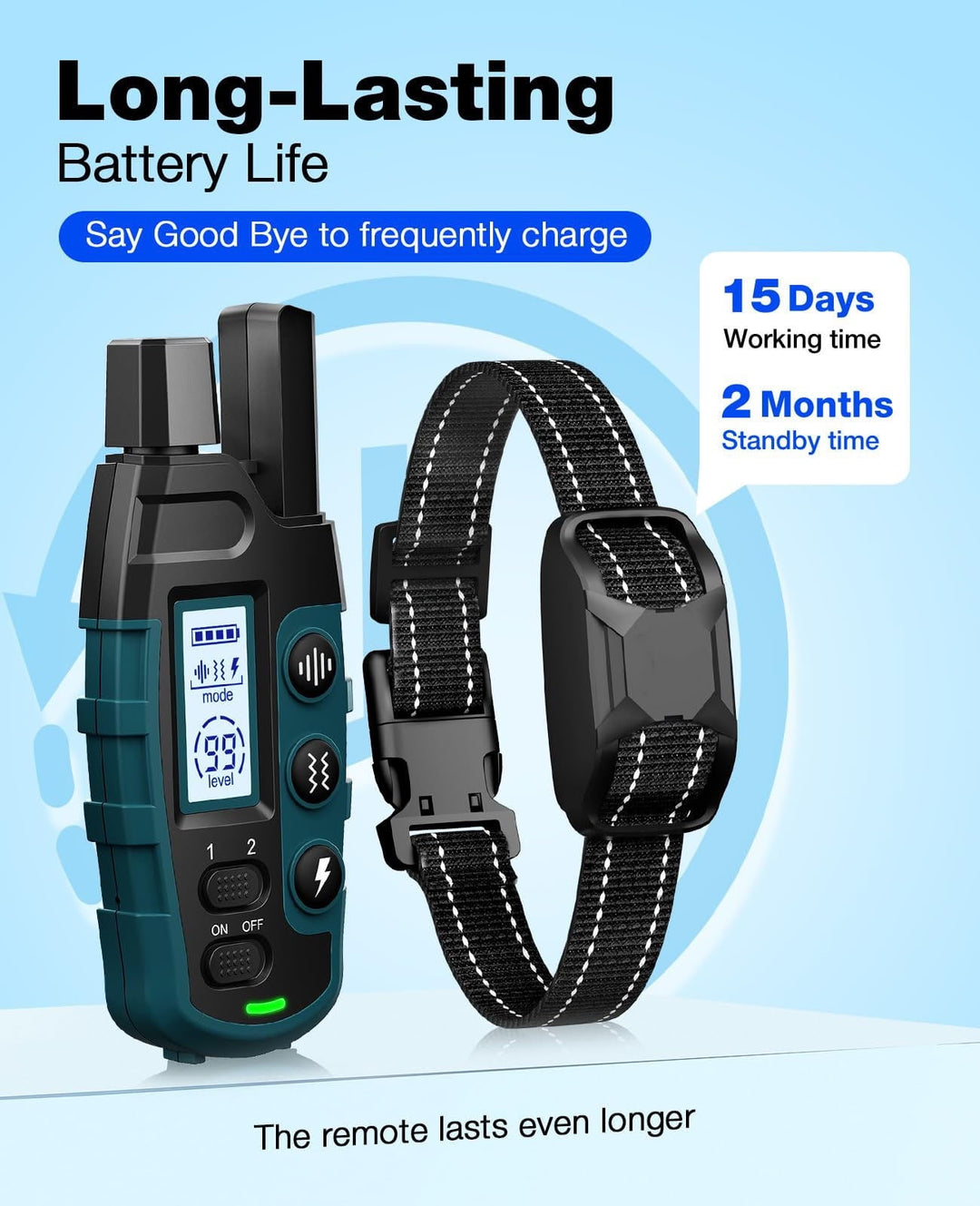 Dog Shock Collar - 3300Ft Rechargeable Waterproof Training Collar with Remote for Small, Medium & Large Dogs, Safe Beep, Vibration & Shock Modes (5-120lbs) Blue