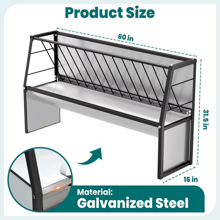 60 Gallon Feeder, Heavy Duty Galvanized Steel Livestock Hay Feeder, Large Capacity Functional Feeder for Sheep, Goats, Pony in Pasture, Barn, Farmyard
