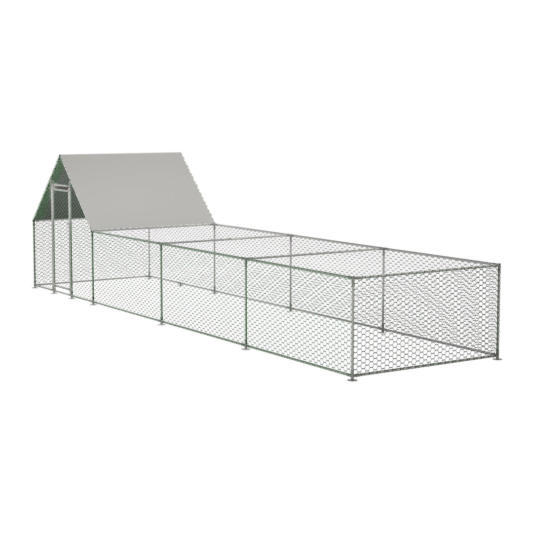 26'Lx6.7'Wx6.6' ft Metal Chicken Coop Run Backyard Hen House Poultry Habitat Cage w/Cover