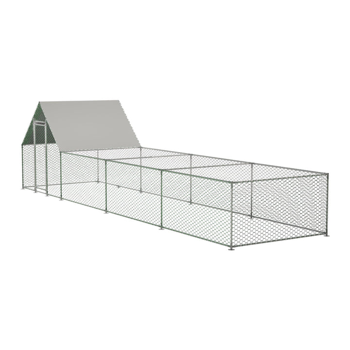 26'Lx6.7'Wx6.6' ft Metal Chicken Coop Run Backyard Hen House Poultry Habitat Cage w/Cover