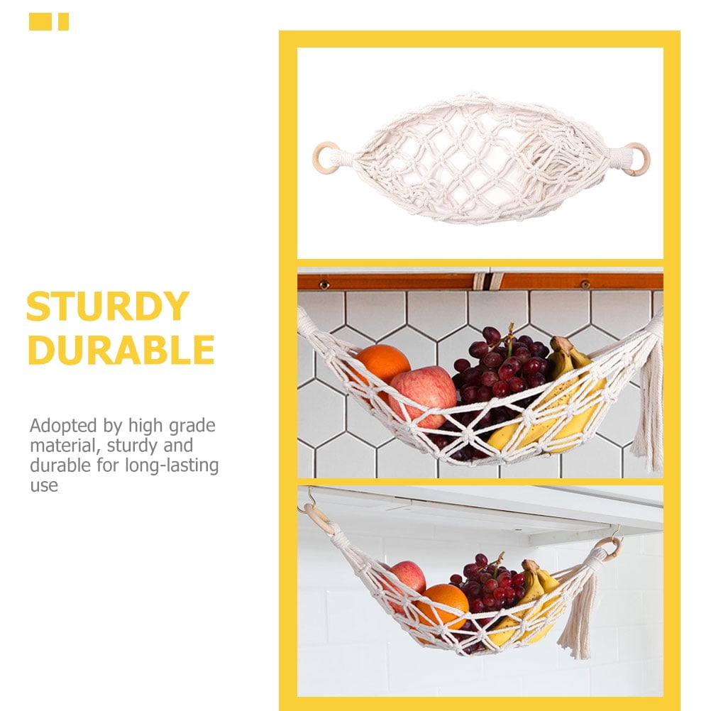 ROSENICE 1 Set Handwoven Cotton Fruit Vegetable Hammock for Space-saving Kitchen Storage Beige 22X12in