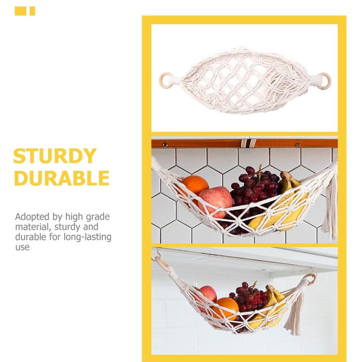 ROSENICE 1 Set Handwoven Cotton Fruit Vegetable Hammock for Space-saving Kitchen Storage Beige 22X12in