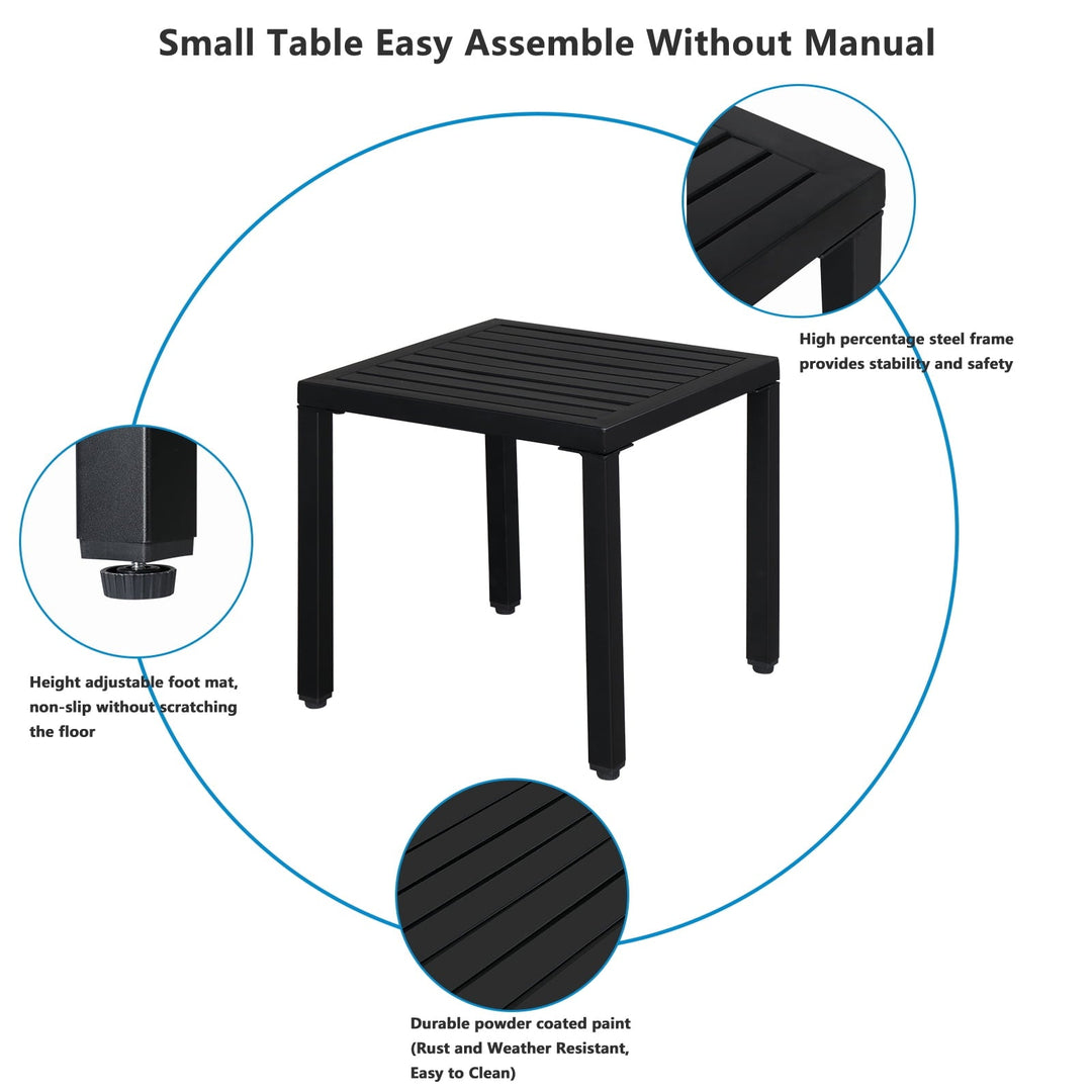 Xilee 19*19*18 inch Square End Table Small Metal Outdoor Coffee Side Table for with Weather-Resistant, Waterproof Top for Hot Tub, Garden, Balcony, Poolside, Durable & Easy-to-Clean, Square, Black