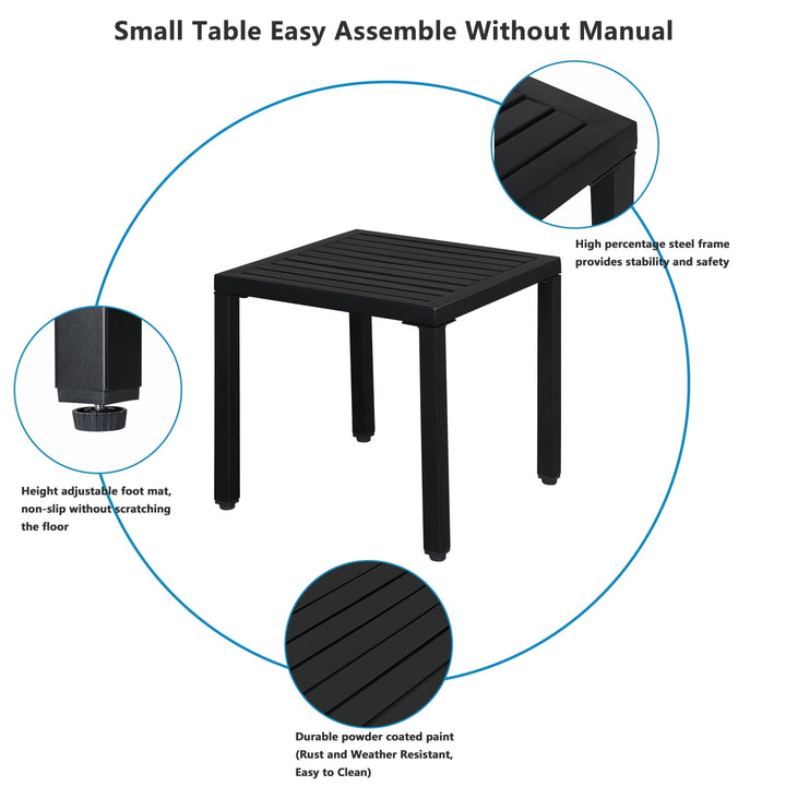 Xilee 19*19*18 inch Square End Table Small Metal Outdoor Coffee Side Table for with Weather-Resistant, Waterproof Top for Hot Tub, Garden, Balcony, Poolside, Durable & Easy-to-Clean, Square, Black