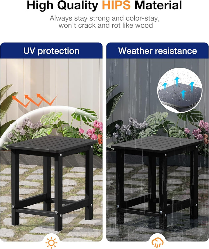 WINSOON Small Outside Adirondack Square Side Table,Single Layer - Black