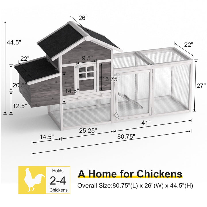 Outdoor Chicken Coop With Run Chicken Runs For Yard w/ Egg Box & Cover Wooden Hen House Rabbit Hutch w/ Tray, Gray