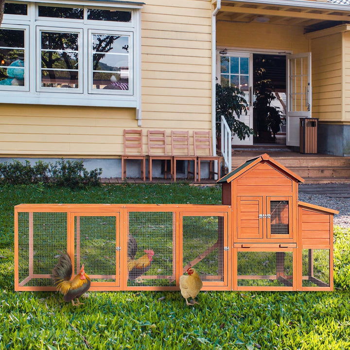 MIDOQIN 122" Wooden Chicken Coop, Large Outdoor Hen House with Nesting Box & Wire Fence Waterproof Poultry Cage
