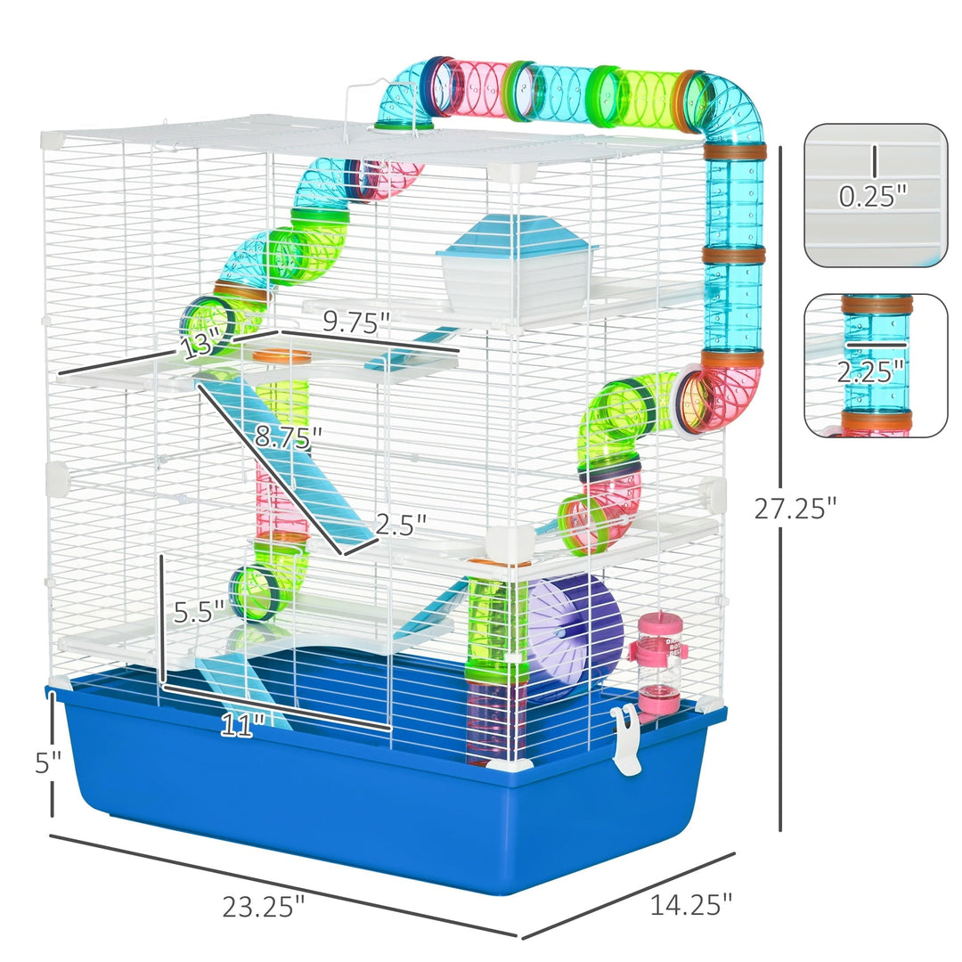 CoSoTower Extra Large 23" Hamster Cage with Tubes and Tunnels, Portable Carry Handles, Rat House and Habitats Big 5-Tier Design, Includes Exercise Wheel, Water Bottle, Food Dish, Blue