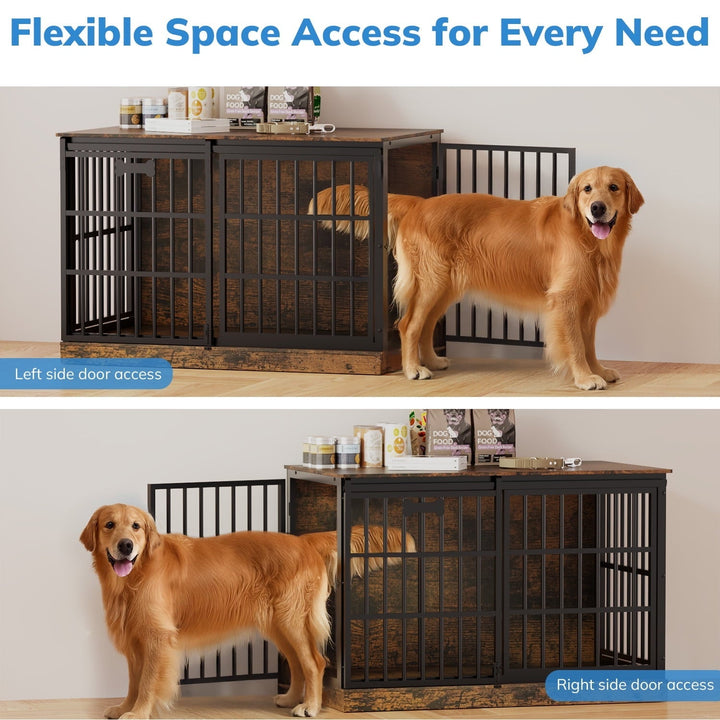 Behost 47.24" Heavy Duty Dog Crate Furniture with Sliding Door and Nameplate for Large Dogs Industrial Rustic Brown