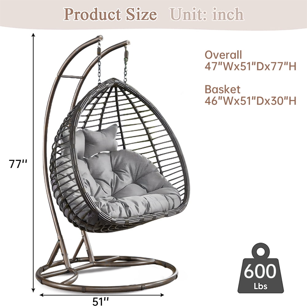 Modern Dark Brown Wicker Hanging 2 Person Egg Swing Chair