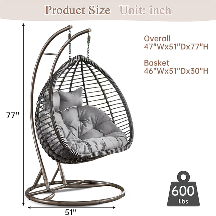 Modern Dark Brown Wicker Hanging 2 Person Egg Swing Chair