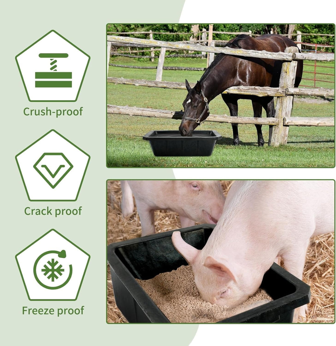 3Pcs Large Rubber Feeder Pan, 10 Quart/2.5 Gallon Horse Feed Bucket Water Bowl, Heavy Duty Water Troughs for Livestock Chicken Dust Bath Tub for Pig Goats Horses Farm Animal Feeding