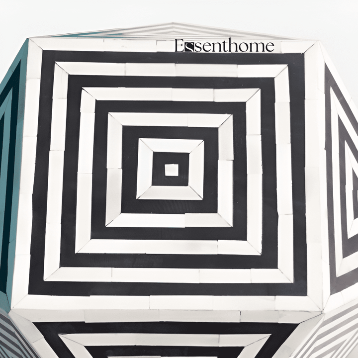 Abstract Pattern Bone Inlay End Table – Compact Resin Accent Table – Handcrafted Side Table for Living Room or Bedroom