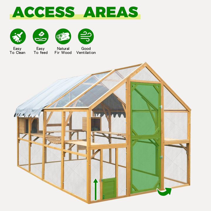 Large Wooden Outdoor Chicken Run, 110" Large Hen Run House, Chicken Coop Upgrade Waterproof Cover